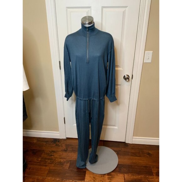 Brunello Cucinelli Blue Cashmere Knit Long Sleeve High Neck Jumpsuit, Size Large - Picture 2 of 11